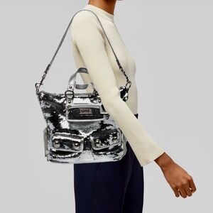 Coach Y2K Silver Sequined Poppy Spotlight Satchel Tote Bag